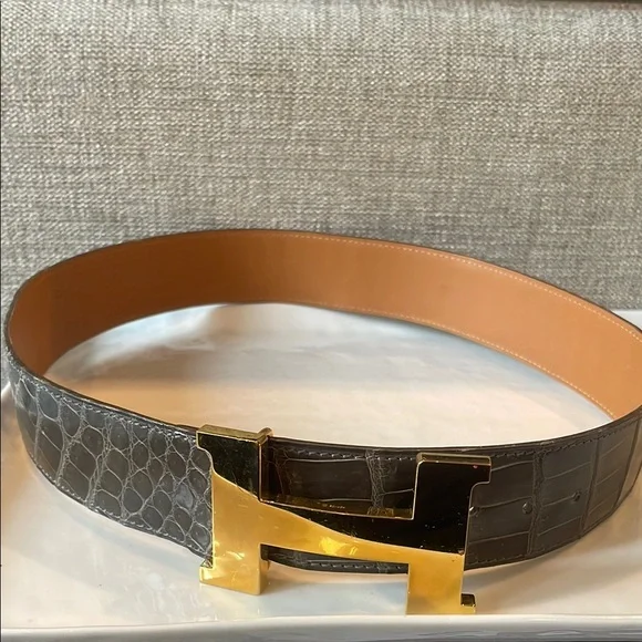 Hermes large H alligator belt sz 78 preowned H crocodile belt Hermès Blue size 75 cm in Crocodile - 33533340 main image 4